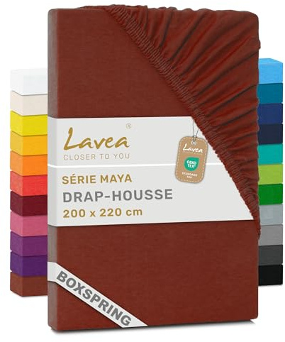 Lavea® Spannbettlaken 200x220cm - Kastanie | Maya, 100% Jersey Baumwolle, Boxspringbetten, Wasserbetten, mit Rundumgummi, atmungsaktives Bettlaken für Matratzen bis 35cm