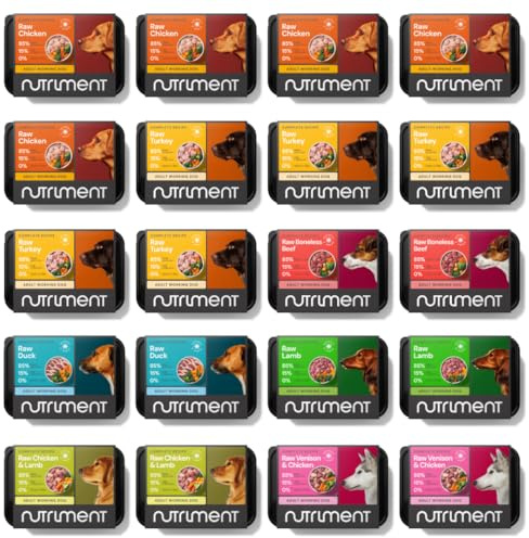 NUTRIMENT ENHANCED ADULT WORKING DOGS Raw Food (20 Tray Starter Pack) Frozen, Complete Premium BARF Diet Wet Dog food, Gluten-Free, Raw Protein, Digestible, All breeds, Sizes – 10kg Mixed Flavour