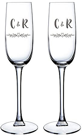 Regalo personalizado para parejas: Copas de cava grabadas con iniciales para regalar a una pareja por su Boda, aniversario...