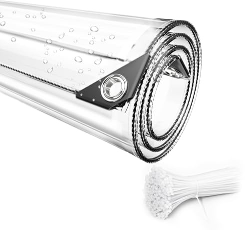 Lanbent Telone Telo Copertura Impermeabile Trasparente, Materiale PVC Pieghevole Antipioggia Telone, Anti Strappo e Antivento Telone per Barche, per Balcone, Camper, Gazebo e Giardino