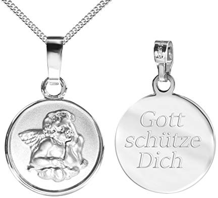 JEVELION Kette Schutzengel Engel-Anhänger Silber-Anhänger 925 Sterling Silber für Damen, Herren und Kinder mit Gravur Gott schütze Dich als Kettenanhänger + Schmuck-Etui mit Halskette