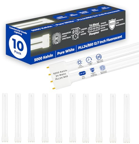 GoodBulb PLL24/850 | 24W 12.7 Twin Tube Compact Fluorescent Light Bulb | 4-pin 2G11 Base 5000K Daylight 1500 Lumen | 36000 Hour Long Life Biax | Pack of 10