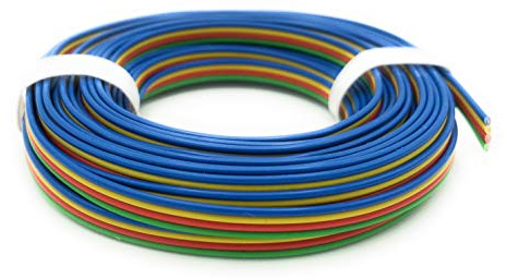 BELI-BECO L418/5 Kabel - Kupferlitze 4 x 0,14 mm² - Flachleitung 4-adrig - 4-Farben: Blau, Gelb, Rot, Grün - RGB - 5 m Ring