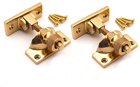 Pack of 2 Solid Brass Victorian Brighton Brass/Chrome SASH Screw Down Wedge Window Fastener (Polished Brass)