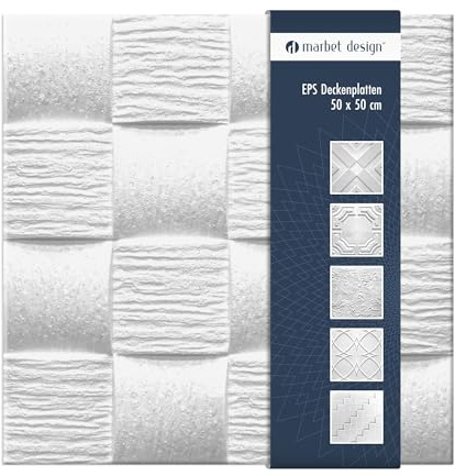 Deckenplatten aus Styropor EPS - Deckenpaneele leicht & robust im modernen Design - (10QM Sparpaket WELLE2 50x50cm) Deckenplatten Feuchträume Decke