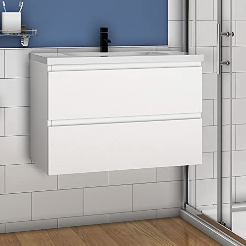 Aica Sanitär Waschtisch mit Unterschrank 80cm Badezimmer Waschtisch mit Unterschrank Weiß Matt