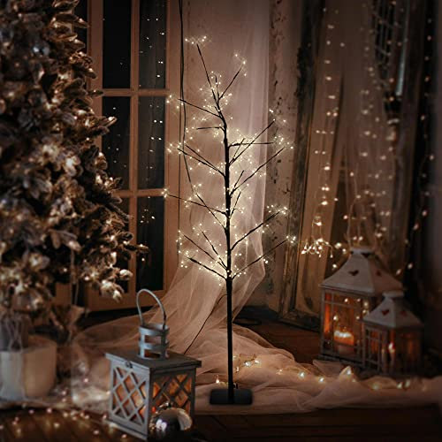 ECD Germany Albero Luminoso a LED Bianco Caldo, 120 cm, Decorazione Natalizia con 240 LED e Timer per Interni ed Esterni IP44, Abete Artificiale con Rami Flessibili per Natale, Addobbo per Casa