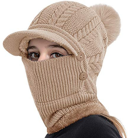 JIAHG Damen Winter Fliegermütze Trappermütze Winddicht Warm Wintermütze Strickmütze mit Ohrenklappen Russenmütze Skimütze für Snowboarden Skaten Radfahren