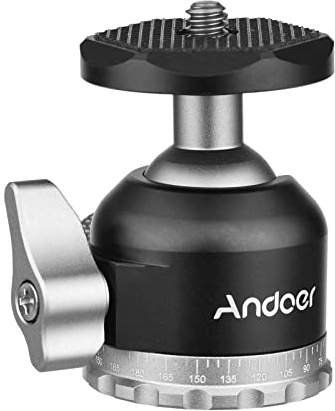 Andoer Mini Kugelkopf Stativkopf, Panorama kugelkopf stativkopf Aluminiumlegierung CNC-Bearbeitung mit 1/4 Zoll Schraubanschluss für Kameras DSLR Einbeinstativ Slider Stativ, 5kg/11lbs Tragfähigkeit