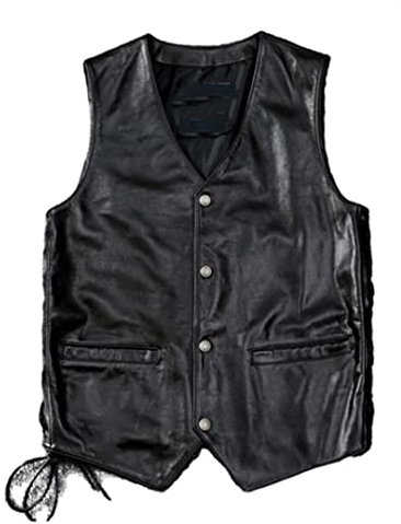 Byblos Gilet in Pelle da Uomo con Scollo a V Slim Tasche Maschili Gilet da Motociclista con Lacci Laterali Giacca da Motociclista Vintage Black 4XL