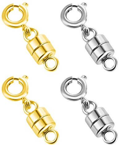 4 Pack Magnetic Necklace Clasps and Closures Magnetic Jewelry Clasps Connector Locking Magnetic Jewelry Clasp for Jewelry Bracelet Necklace Making (2CM Gold&Silver)