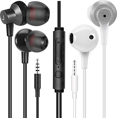 MAS CARNEY 【2 Paar】 WH5/WI7 Kopfhörer mit Kabel, Semi In-Ohr Kopfhörer, Ohrhörer mit Kabel für Computer MP3/MP4-Player, ipad, iPod, Honor, Huawei, Samsung Galaxy S6/S7/S8/S9/S10, Motorola usw Handy