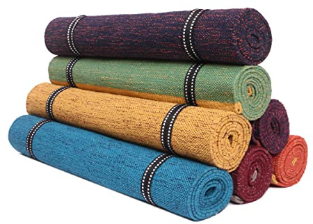 KD Willmax Yogamatte aus Baumwolle, handgefertigt, Bio-Baumwolle, Yoga, Erde, natürliche Elemente, Yoga-Teppich, handgewebt, waschbar, sehr saugfähig, Größe 188x68 cm (Wasser – Meerblau)