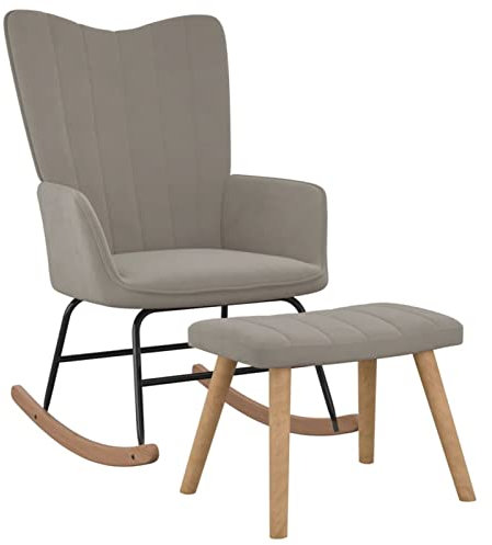 Susany Schaukelstuhl mit Hocker Schaukelsessel Schwingsessel Relaxstuhl Relaxsessel Ruhesessel Sessel Wohnzimmerstuhl Polsterstuhl 61 x 78 x 98 cm (B x T x H),Samt,massives Buchenholz, Stahl,Hellgrau