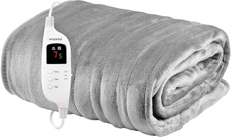 Emperial Luxury Heated Blanket | Electric Blanket | Extra Large Heated Throw with Digital Remote, 9 Heat Settings & 9hr Timer, Machine Washable Fleece - 160cm x 130cm (Grey)