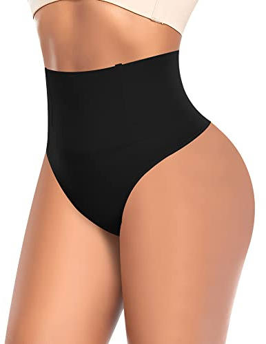 YARRCO Tummy Control Thong Shapewear for Women High Waist Control Knickers Tummy Tucking Thong Knickers Slimming Pants Shaping Underwear Seamless Butt Lifter Panties Body Shaper (Black,XL)