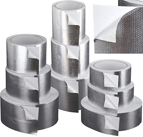 Schlauchland 8 Stück Aluminium Klebeband 50 Meter x 100mm Fiberglas Gewebe verstärkt | PROTECTOX | Profi Qualität Hitzeschutzband Alu Aluband | VIELE GRÖSSEN | PREMIUM