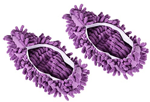 M METERXITY 1 Pair Washable Cleaning Shoes Cover - Floor Cleaning Dust, Chenille Duster Mop Slippers, Apply to House Office (Purple)