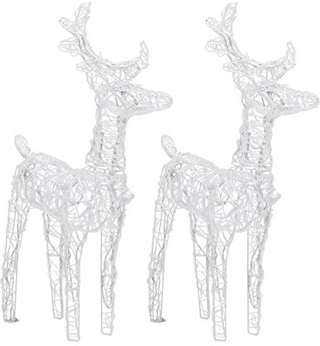 Tidyard LED-Rentiere 2 Stk.Weihnachtsdekoration Rentier Beleuchtet Weihnachtsdeko Weihnachten Lichterkette Außen Weihnachtsbeleuchtung 80 LEDs jedes Rentiers: 18 x 8,5 x 55 cm (L x B x H)