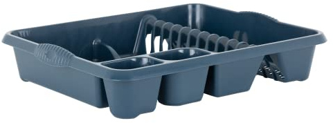 TENLITE Large Dish Drainer Tray Utensil Holder, Draining Board, Dish Drying Rack for Plates and Cutlery 46.50 x 38.00 x 9.00 cm For Kitchen Countertop - (Navy, Large Dish Drainer)