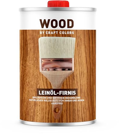 Olio di lino alta qualità, 1 litro, privo di resina, protezione del legno naturale per interni ed esterni, vernice per legno, migliorare la durata – Craft Colors WOOD Made in Germany