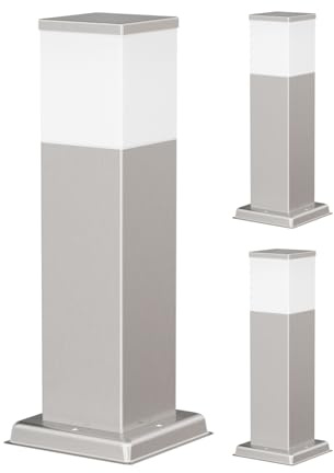 ledscom.de 3x Wegelicht/Pollerleuchte POLLY für außen, IP44, 35 cm, edelstahl, 1x G9 max. 10W