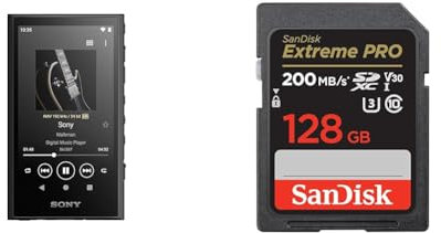Sony Walkman NW-A306 Touchscreen MP3 Player - 32GB, Black & SanDisk 128GB Extreme PRO SDXC card + RescuePRO Deluxe, up to 200MB/s, UHS-I, Class 10, U3, V30