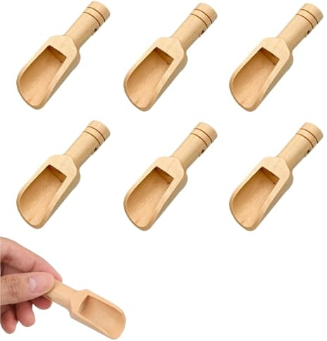 Holzlöffel Klein, 6 Stücke Mini Holz Schaufeln, Badesalz Löffel, Holzschaufel für Salz, Löffel, Küchenutensilien, Milchpulver, Kaffee, Gewürze, Tee, Süßigkeiten, Holz, Mini-Mehlsalz, Back-löffel