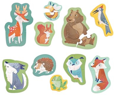 Hape Waldfreunde-Puzzle - Kinderpuzzle mit Waldtieren, beinhaltet zehn entzückende Waldtier-Puzzles, Lernspielzeug für Kleinkinder, fördert Motorik und Konzentration, ab 18 Monate
