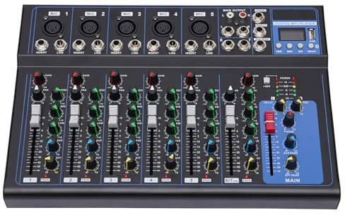 Mezclador Profesional Consola de Sonido de 7 Canales Mezclador Profesional Mezclador de Audio de 7 Canales para Reuniones Familiares Karaoke Negro 33 * 23 * 3.7CM