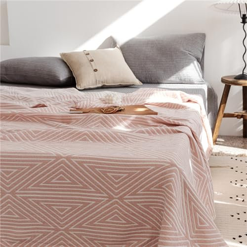 Hayisugal Baumwolle Decke Kuscheldecke, Weiche und Atmungsaktive Tagesdecke,Wohndecke Sofadecke Leichte Bequeme Baumwoll Musselin Decke für Ganze Saison, B Rosa, 200x230cm