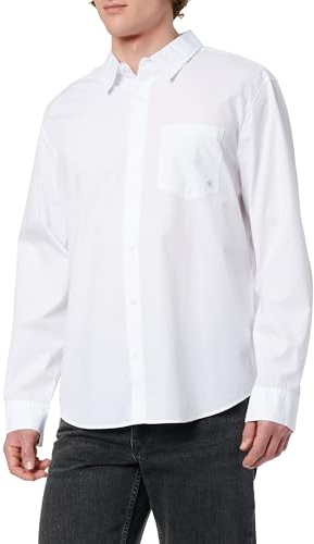 Calvin Klein Uomo Maglietta Maniche Lunghe Poplin Classic in Cotone, Bianco (Brilliant White), XS