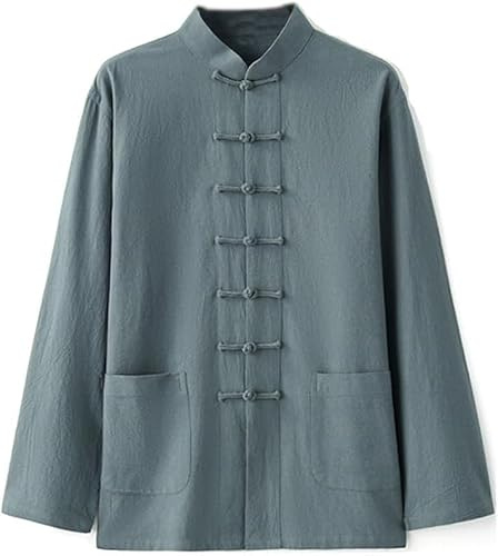 Traditionelle Chinesische Kung-Fu-Kleidung Aus Baumwolle Und Leinen, Tai Chi-Uniform For Herren, Wing Chun-Kleidung Zen-Meditation Tang-Anzug Hanfu-Jacke Hemd Mantel Kampfsportanzug(Green,XXXX-Large)