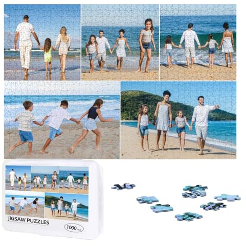YIJIUWKIS Custom Puzzles with Your 1 to 10 Photos, Text 300, 500, 1000 Pieces Personalised Jigsaw Puzzle Wooden Customised Picture Puzzle Birthday, Wedding, Festivals for Women Men, 1000pcs, 5 Images