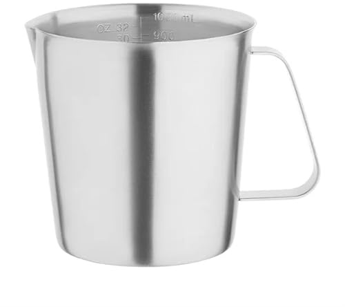 Vogue Stainless Steel Measuring Jug 1ltr - Measuring Pitcher for Cooking, Baking, Dishwasher Safe CX058 | Non-drip spout and robust handle ensure secure pouring, with clear internal measurement markings for precise portioning.
