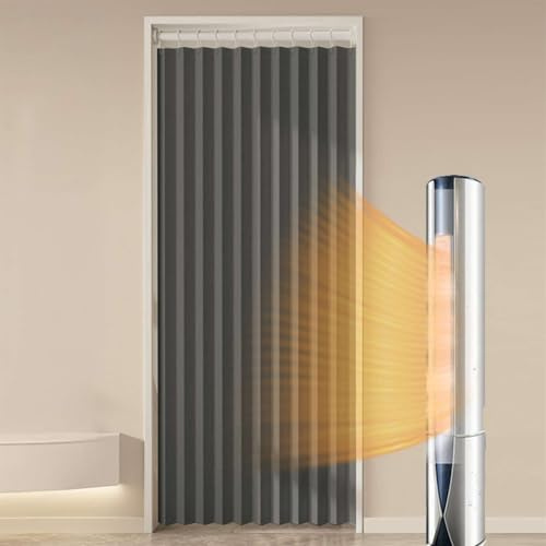 Momooda Türvorhang Blickdicht Magnetische Vorhänge, Raumteiler Faltvorhang für unsichtbare Türen, Thermo Türvorhang Kälteschutz, zum schieben, Wärmeisolierend, 280g/m², 1 Stück, Grau, 150x190cm