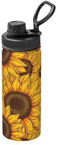 Bouteille d'eau en acier inoxydable avec motif tournesols artistiques et réalistes, bouteille d'eau isotherme avec poignée de transport pour sport, gym, voyage, sans BPA, 530 ml