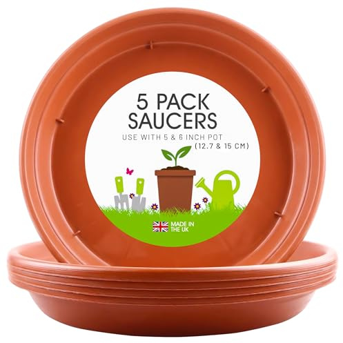 ANGIX 5 x Terracotta Plant Saucers for 12.7/15cm Pot, Heavy Duty Plastic Flower Pot Drip Trays for Indoor/Outdoor Plants, Garden Plant Pot Saucers/Water Trays, Surface Protection for Household Plants