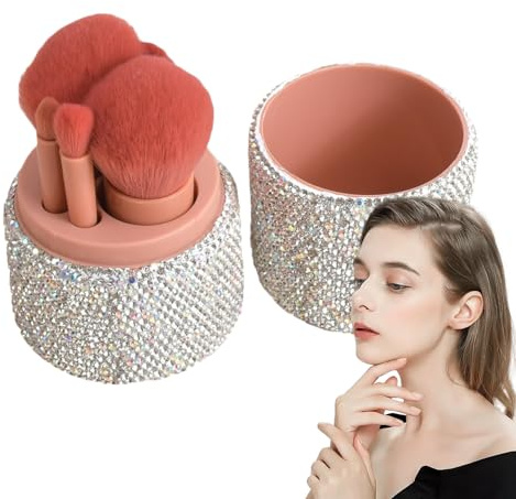 Travel Brush Set - Pennelli Da Trucco | Applicatore Fusione Illuminante Con Custodia Cristalli Per Sfumatura Contorno Fondotinta Fard