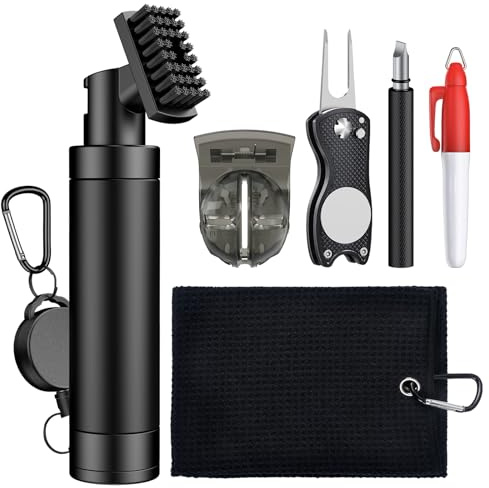 Uniclife Golf Club Cleaner Brush Nylon Bristles Spray Bottle | Golf Club Cleaner Brush, Leak-proof, Club Head Groove, Retractable Keychain,Black White Green, 142g