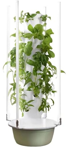 Vertical Planter Tower Hydroponics System with LED Grow Lights and Automatic Water Circulation for Leafy Greens and Herbs
