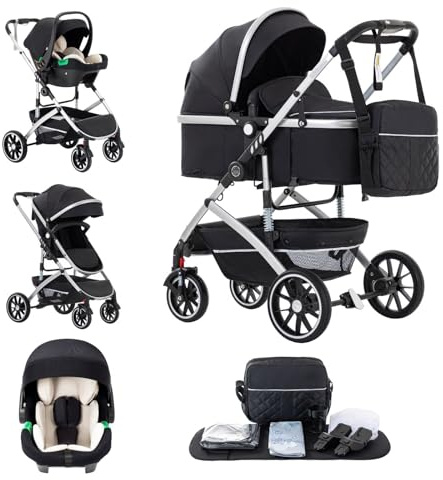 Kakbgee 3 in 1 Passeggino per Bambini, Carrozza Pieghevole a Un Clic, Baby Buggy, Carrozza e Sedile Auto con Zanzariera, High Vision Passeggino per Neonati(22KG, 0-4 Anni)