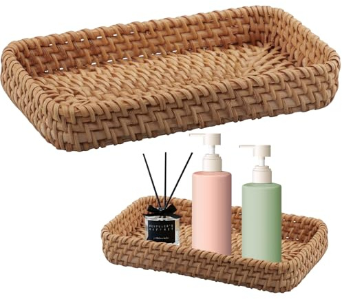 wocpvm Rectangular Vasoio Trenzado Pequeño Bandeja de Baño Almacenaje