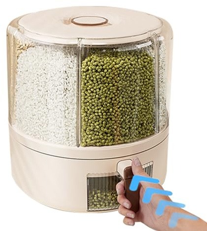 Kitchen Grain Dispenser, Multi Grid Detachable Dry Food Container, 360 Degree Rotating Airtight Organizer, Space Saving Countertop Storage, Ideal for Grain, Soybeans and Rice