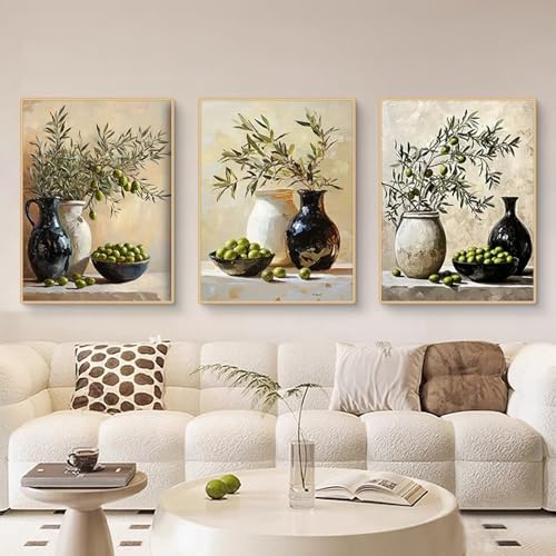 TROYSINC 3er Olivenbaum Poster Set, Mediterrane Pflanzen Bilder, Aesthetic Olivenbaum Wandbilder Wanddeko für Wohnzimmer & Schlafzimmer, ohne Rahmen (B,50x70cm)