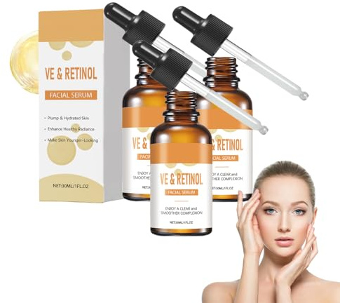 Siero avanzato al retinolo per il viso - peptidi a base vegetale e vitamina E, rassoda, leviga le rughe e le linee sottili, Basso irritante non comedogenico per la pelle sensibile, 30ml (3 bottiglie)