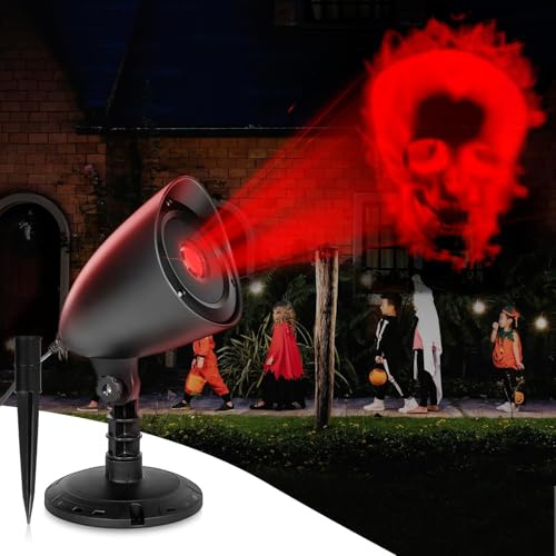 Projektor Halloween Deko Outdoor,3D Dynamische Halloween Projektor,Projector Light Outdoor mit Roter Skelett,Wasserdicht LED Projektionslampe für Wand Friedhof Fenster Garten Hof Party Deko Projector