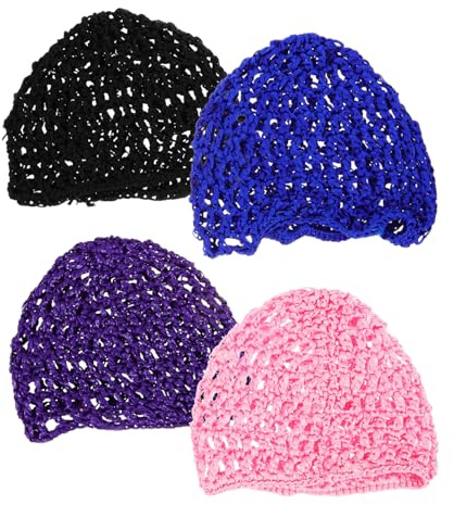 LRXIYODE 4 Stück Teiliges Damen Haarnetz Handgehäkeltes Mesh Schlafnetz Leicht und Langlebig zum Yoga Sport und Alltagsgebrauch Farbenfrohes Design in Blau Schwarz