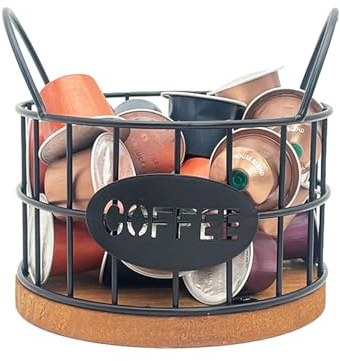 Yumzxin Coffee Pod Holders for Counter, K-Cup Storage Organizer with Sturdy Metal Frame and Wooden Base, Count Pod Container for Kitchen, Office, Bar Counter Desktop (Black)