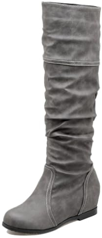 LarDorLin Femme Confort Knee High Bottes Souple Compensées Height Increasing Hiver Warm Bout Rond Classique Slouchy Booty Gris/DL Taille 36 EU